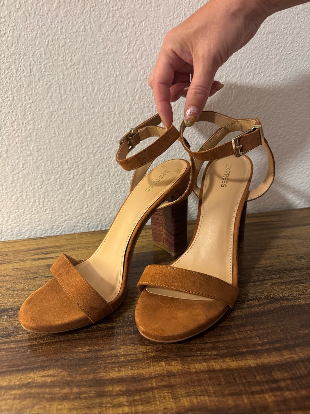 Express Tan suede block heels.